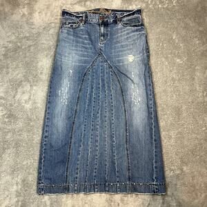 Vintage Y2K Old Navy Light Wash Denim Maxi Skirt Size 6 Slit Grunge